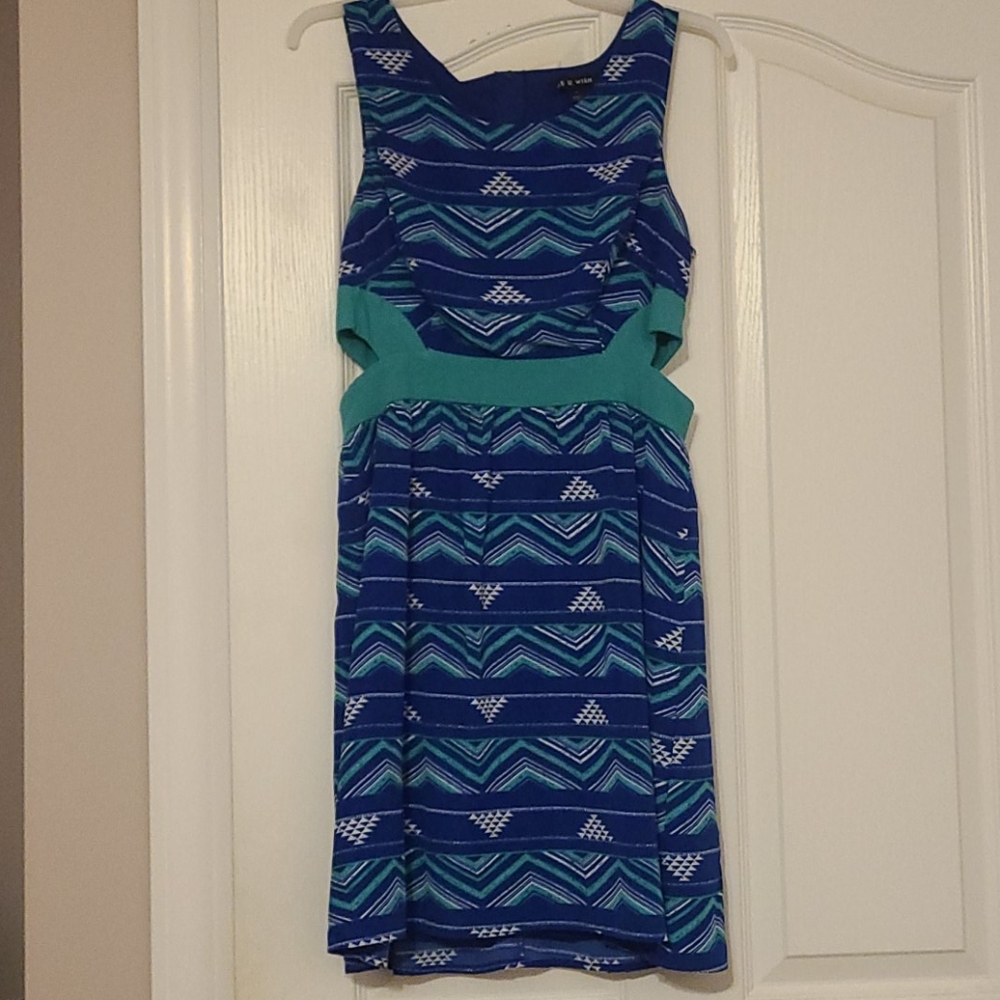 Blue dress with green and white details size 3